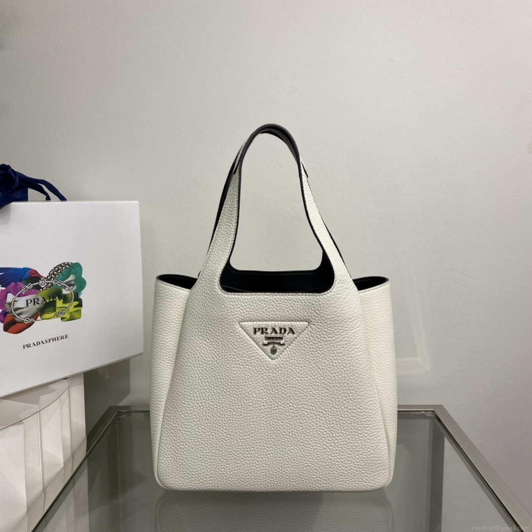 Prada 1BG335 Tote Leather Bucket Handbag White