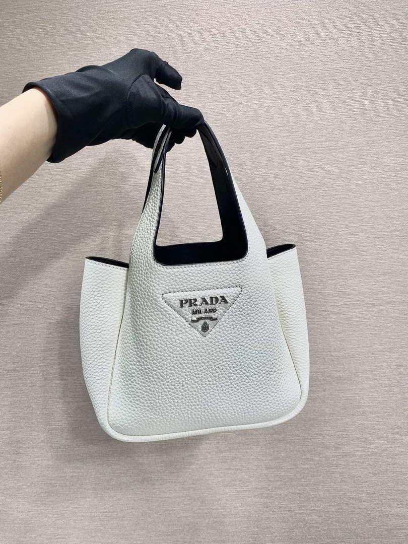 Prada 1BG335 Tote Leather Bucket Handbag White