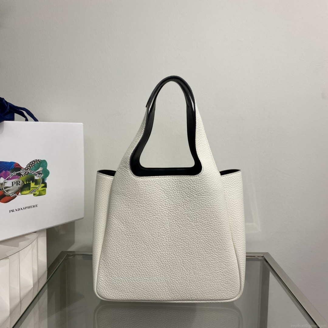 Prada 1BG335 Tote Leather Bucket Handbag White