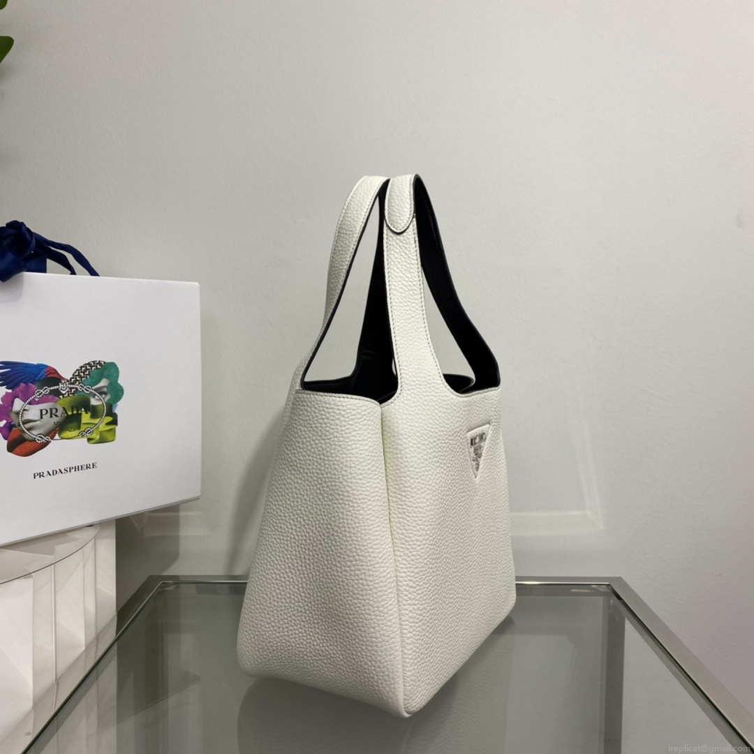 Prada 1BG335 Tote Leather Bucket Handbag White