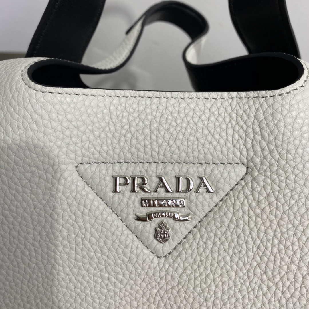 Prada 1BG335 Tote Leather Bucket Handbag White