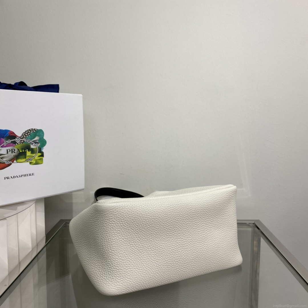 Prada 1BG335 Tote Leather Bucket Handbag White