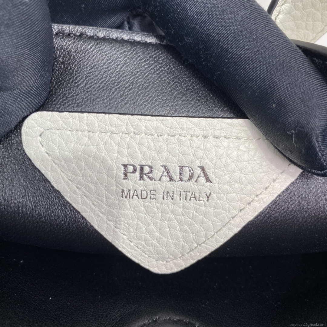 Prada 1BG335 Tote Leather Bucket Handbag White