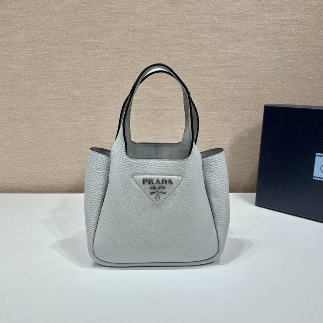 Prada 1BG335 Tote Leather Bucket Handbag Light Blue