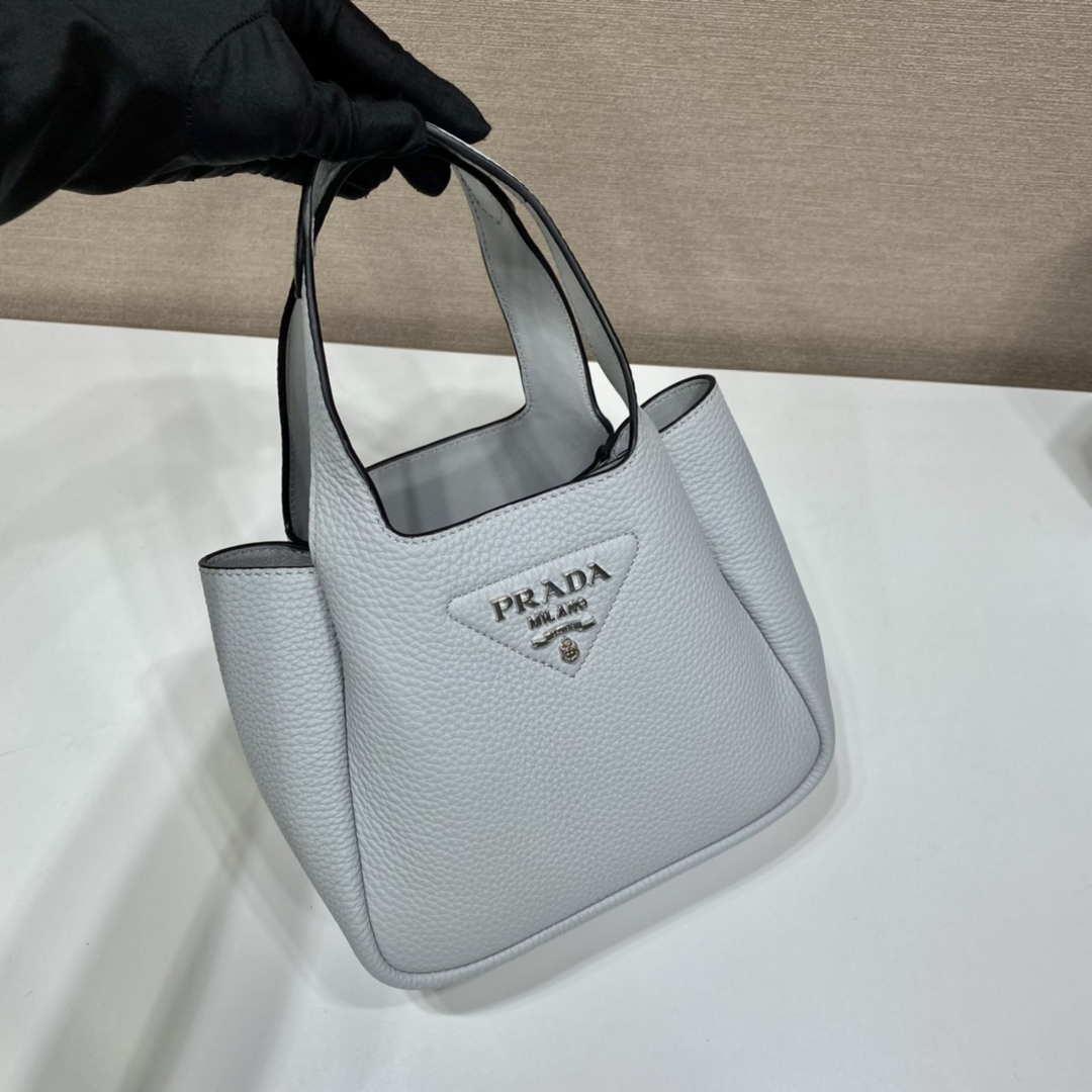 Prada 1BG335 Tote Leather Bucket Handbag Light Blue