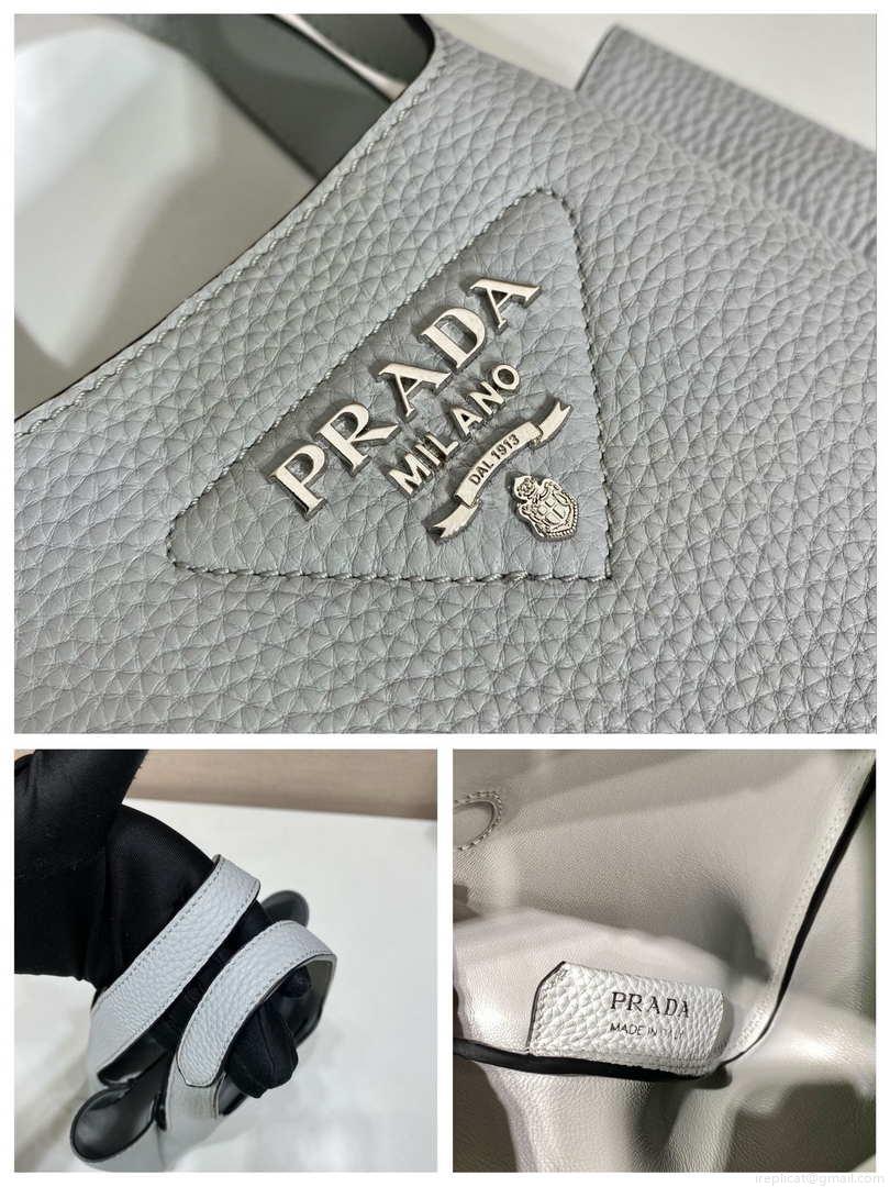 Prada 1BG335 Tote Leather Bucket Handbag Light Blue