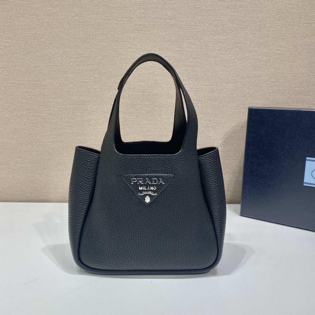 Prada 1BG335 Tote Leather Bucket Handbag Black