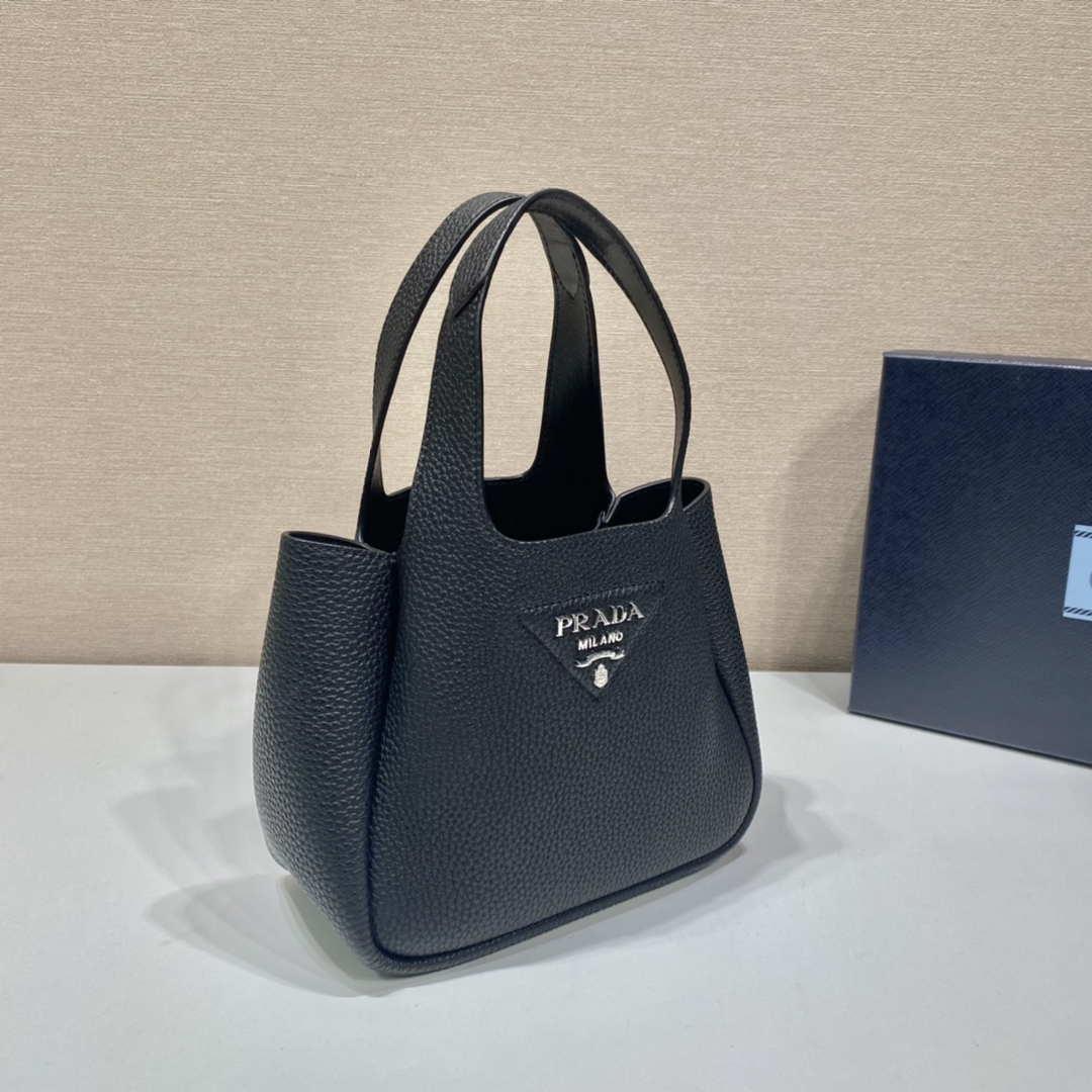 Prada 1BG335 Tote Leather Bucket Handbag Black
