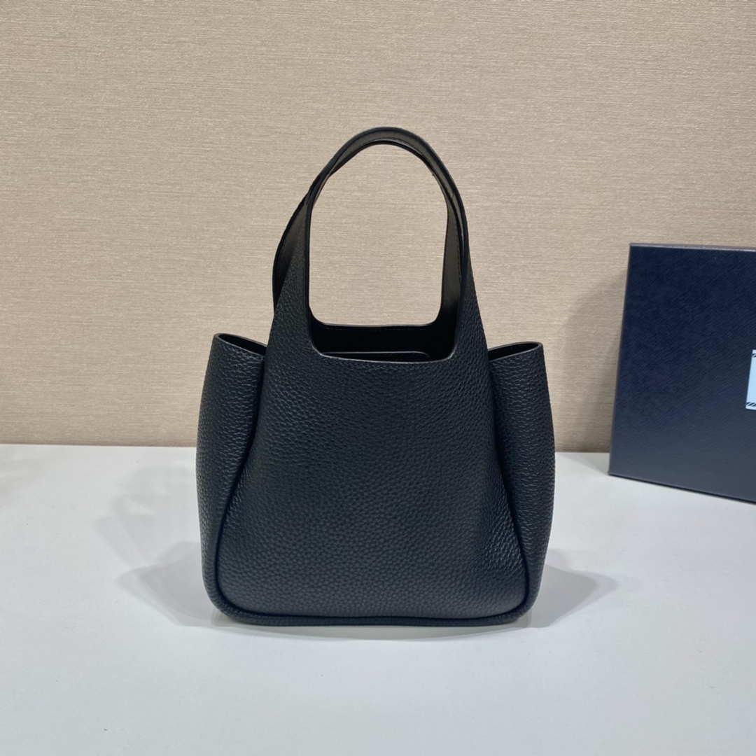 Prada 1BG335 Tote Leather Bucket Handbag Black