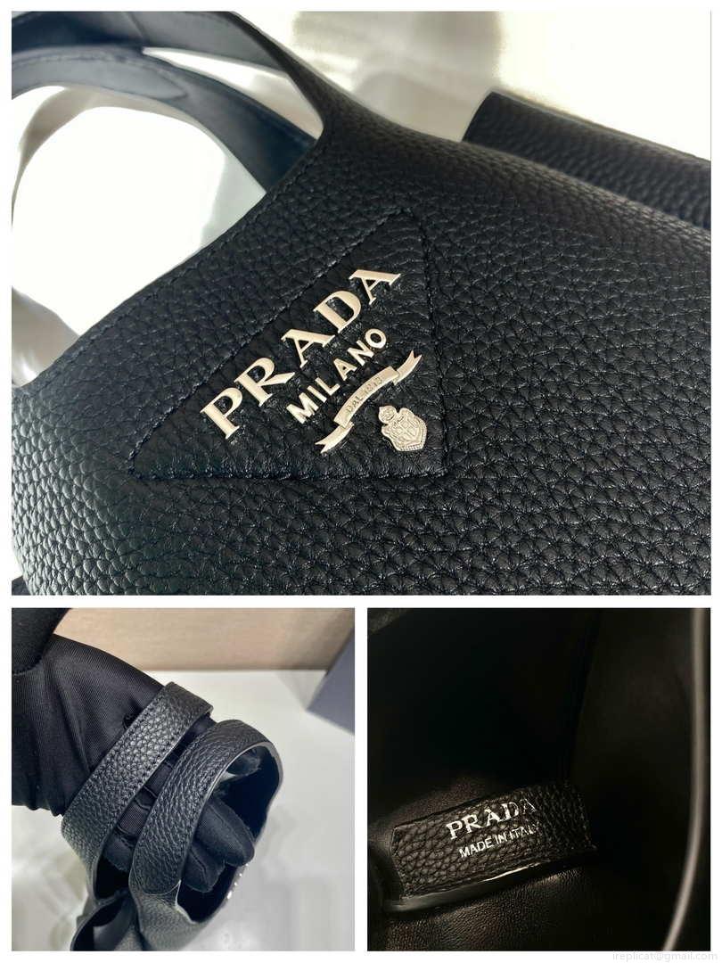 Prada 1BG335 Tote Leather Bucket Handbag Black