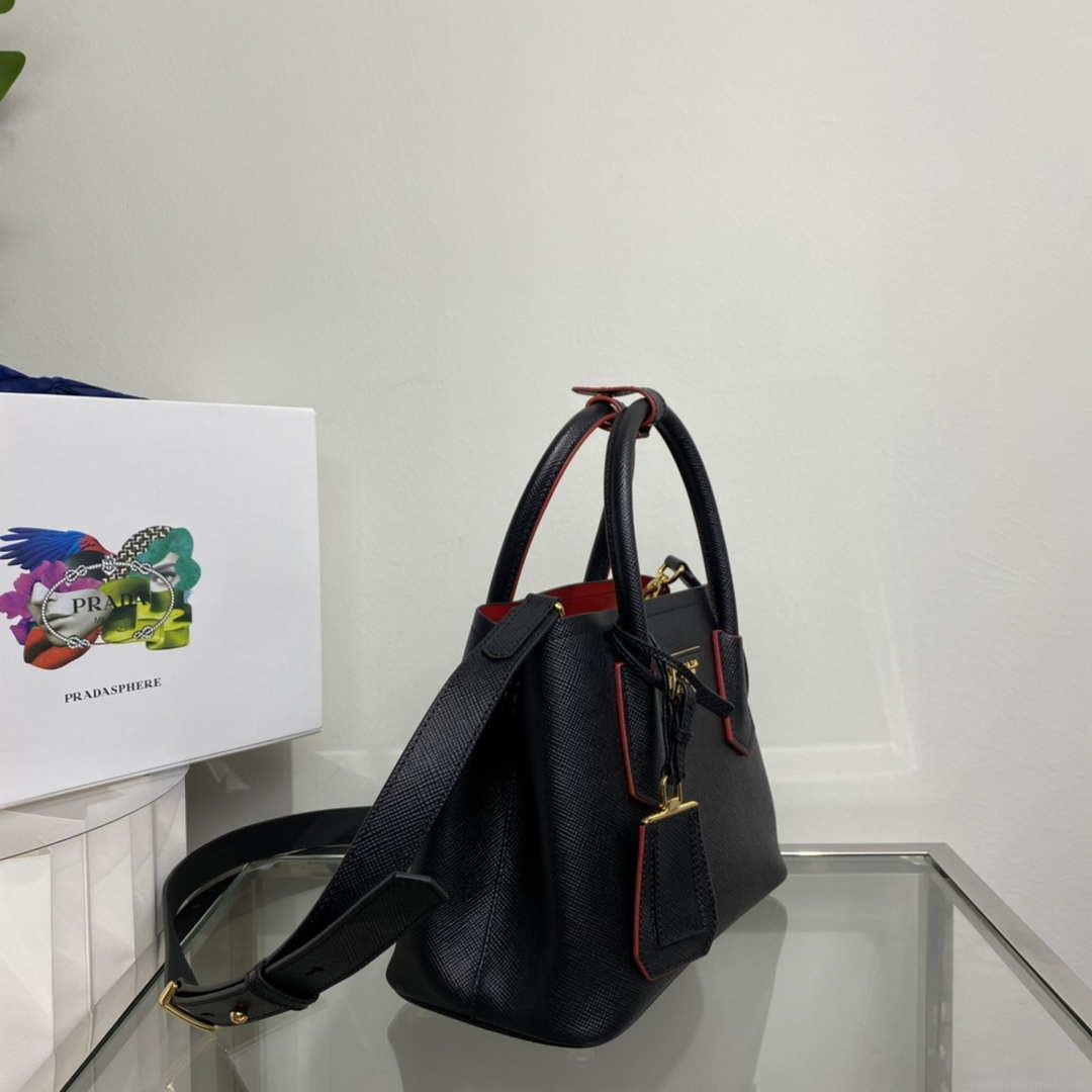 Prada 1BG443 Prada Double Saffiano leather mini bag Black