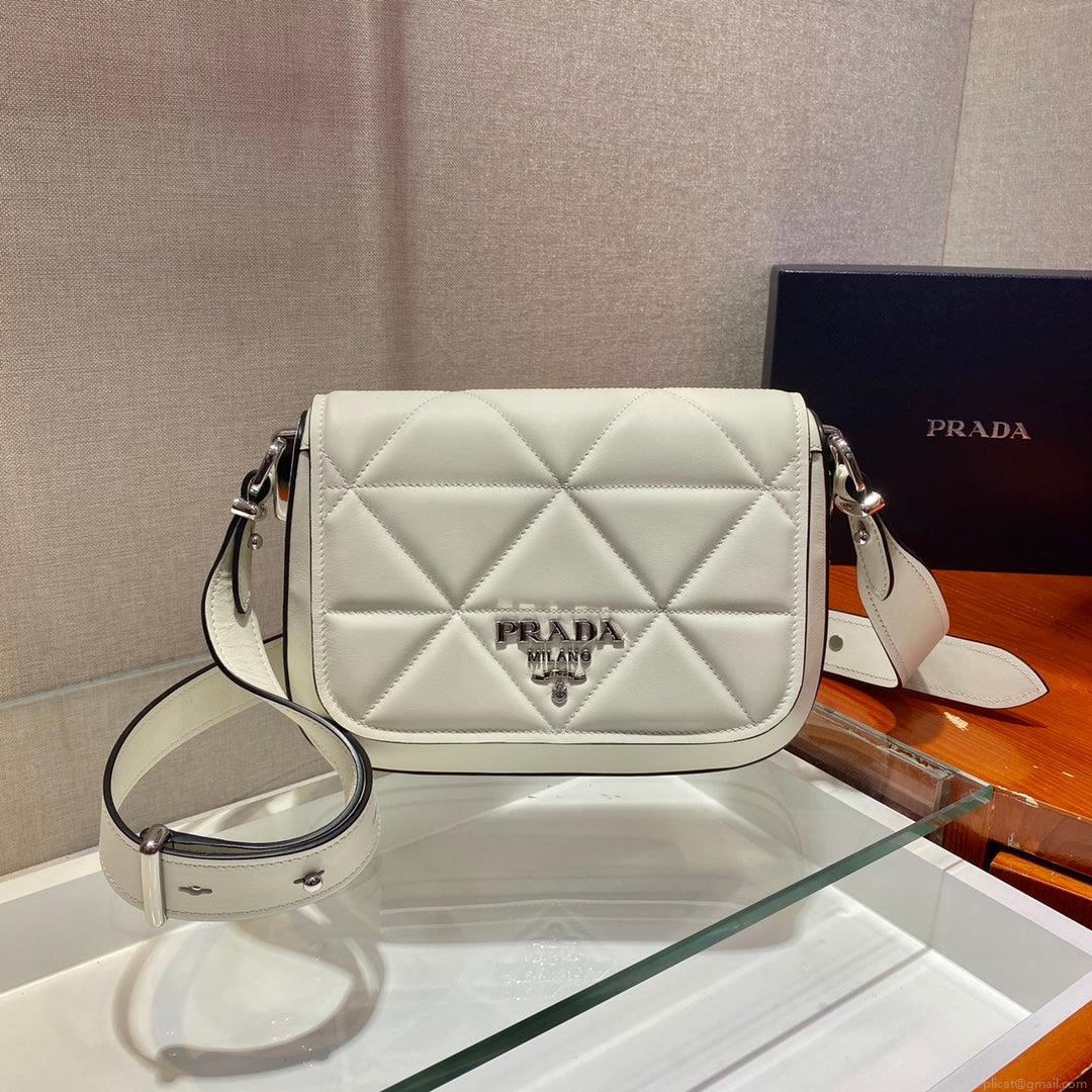 Prada 1BD283 Women’s Spectrum Leather Shoulder Crossbody Bag White