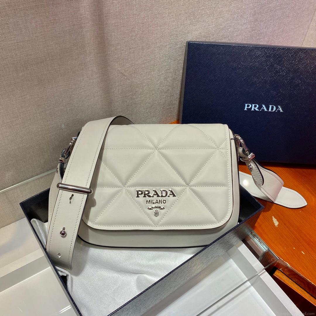 Prada 1BD283 Women’s Spectrum Leather Shoulder Crossbody Bag White