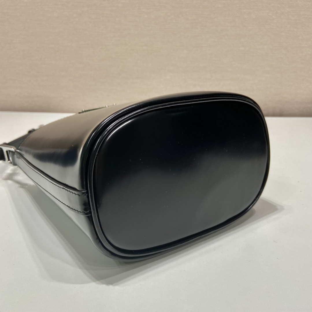 Prada Mini brushed-leather bucket bag 1BE059 Black