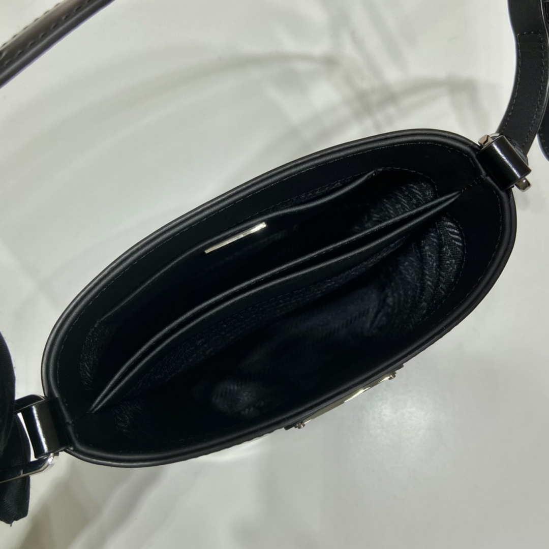Prada Mini brushed-leather bucket bag 1BE059 Black