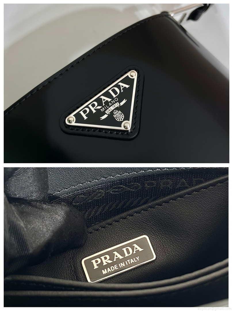 Prada Mini brushed-leather bucket bag 1BE059 Black