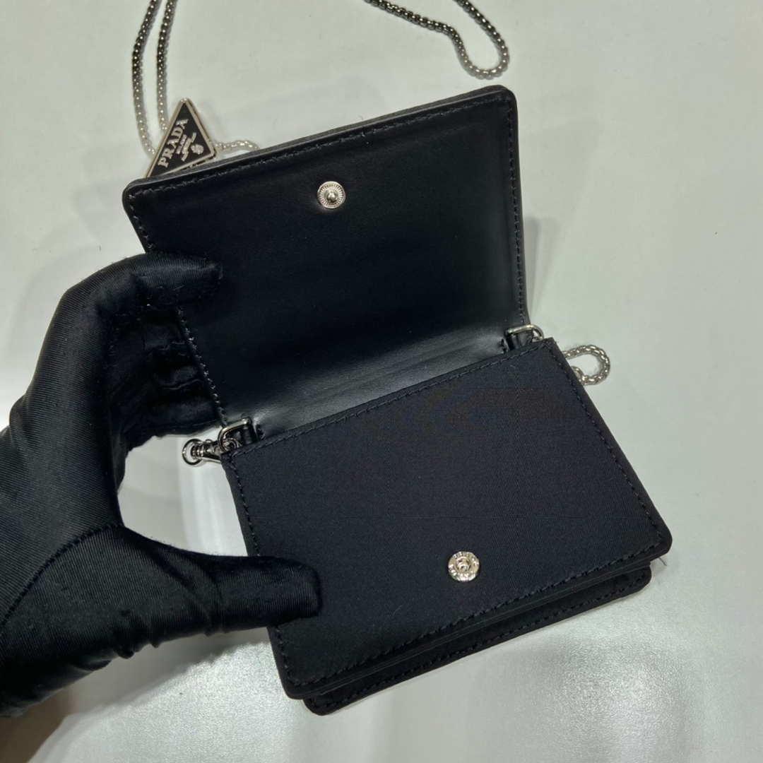 Prada Cardholder with shoulder strap and sequins 1MR024 Black