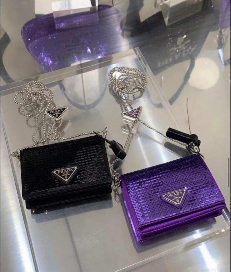 Prada Cardholder with shoulder strap and sequins 1MR024 Purple