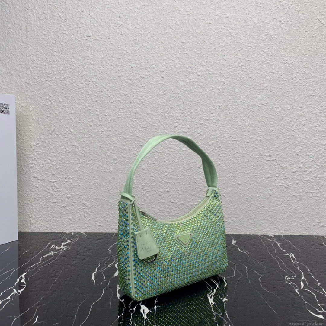 Prada 1NE515 Satin mini-bag with artificial crystals Green