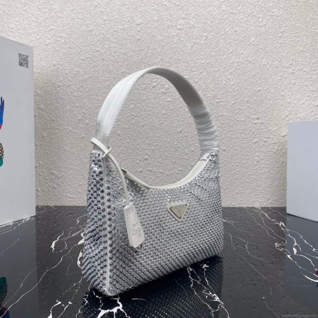 Prada 1NE515 Satin mini-bag with artificial crystals white