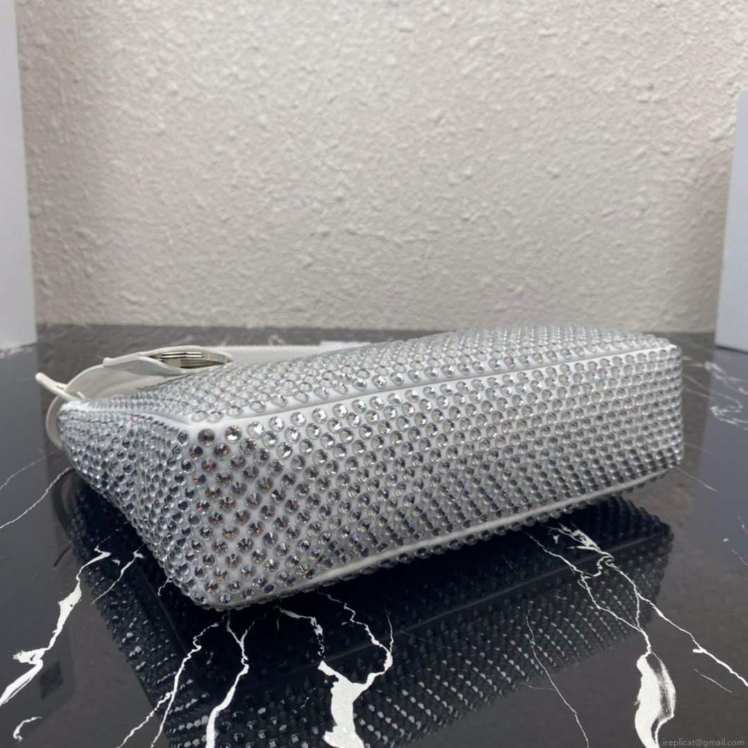 Prada 1NE515 Satin mini-bag with artificial crystals white