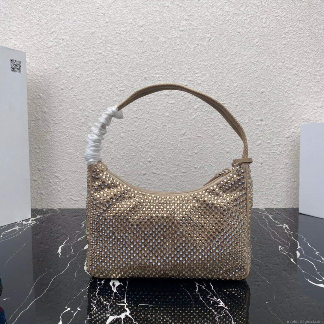 Prada 1NE515 Satin mini-bag with artificial crystals apricot