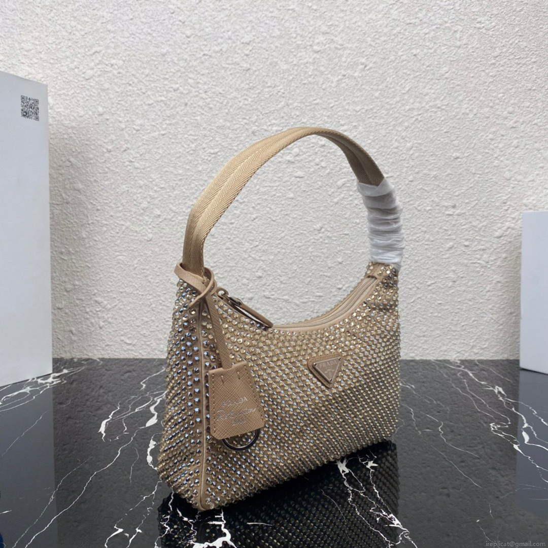 Prada 1NE515 Satin mini-bag with artificial crystals apricot