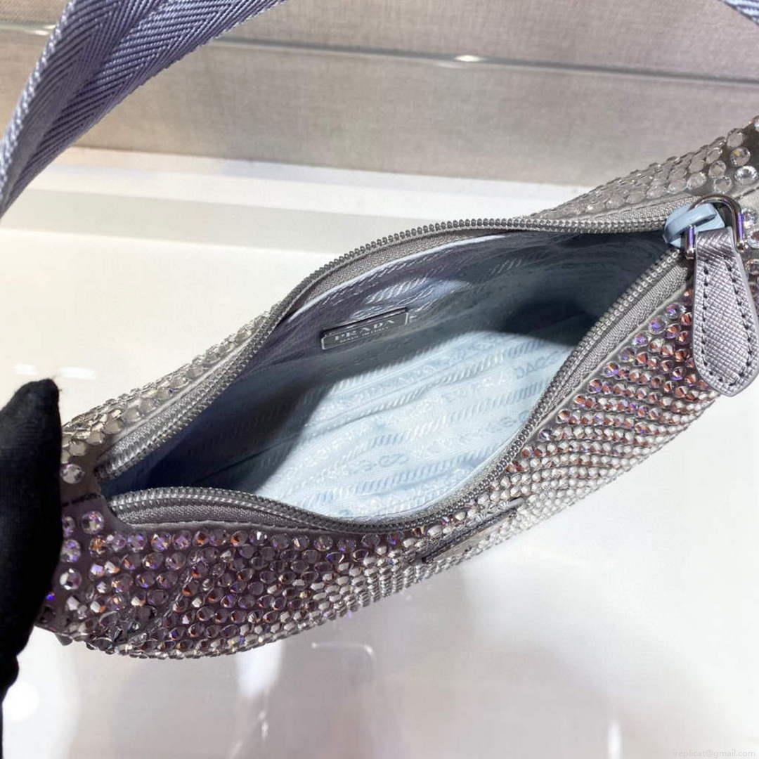 Prada 1NE515 Satin mini-bag with artificial crystals gray