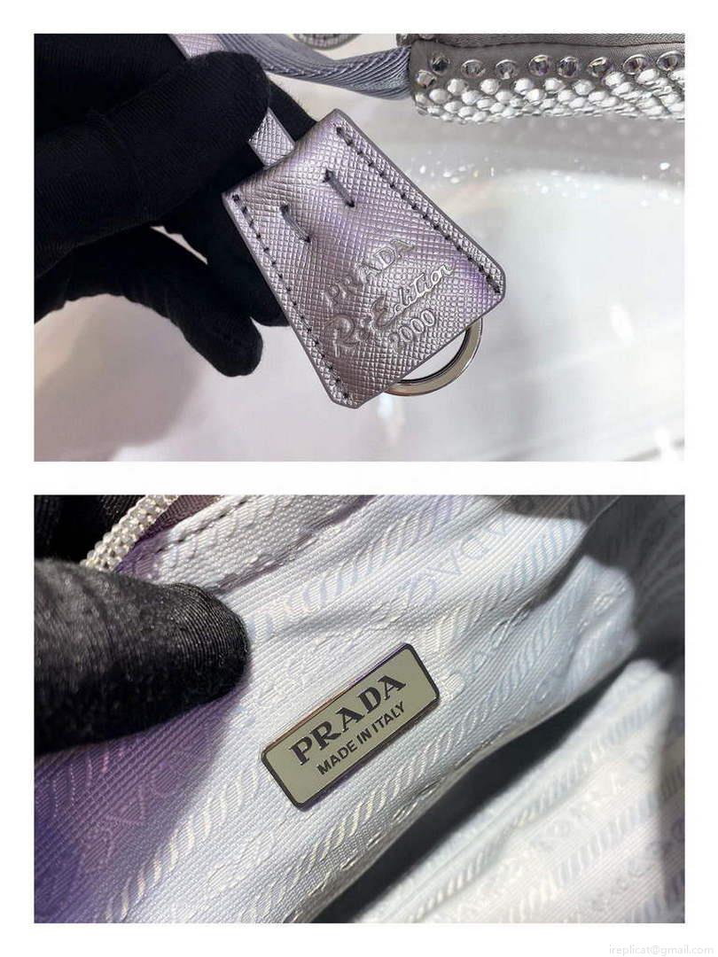 Prada 1NE515 Satin mini-bag with artificial crystals gray