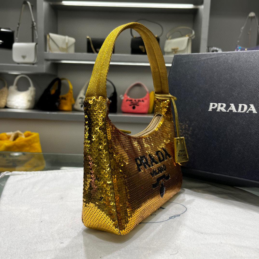 Prada 1NE515 Re-Edition 2000 sequined Re-Nylon mini-bag Gold