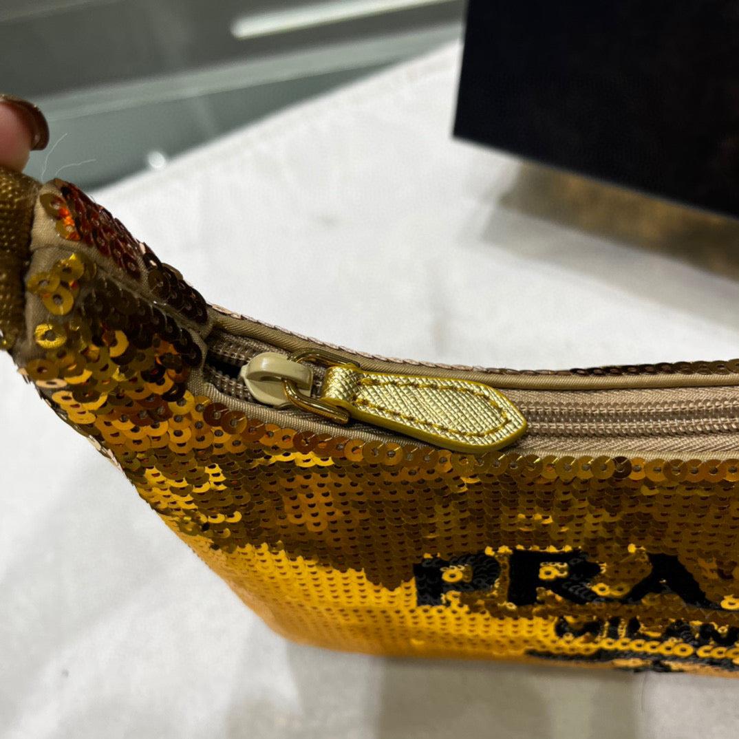 Prada 1NE515 Re-Edition 2000 sequined Re-Nylon mini-bag Gold