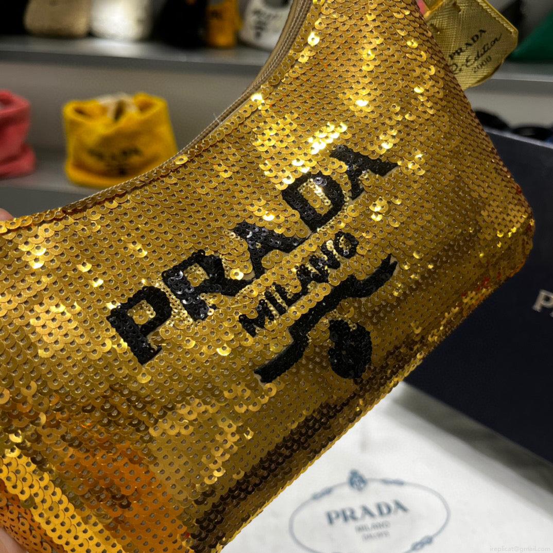 Prada 1NE515 Re-Edition 2000 sequined Re-Nylon mini-bag Gold