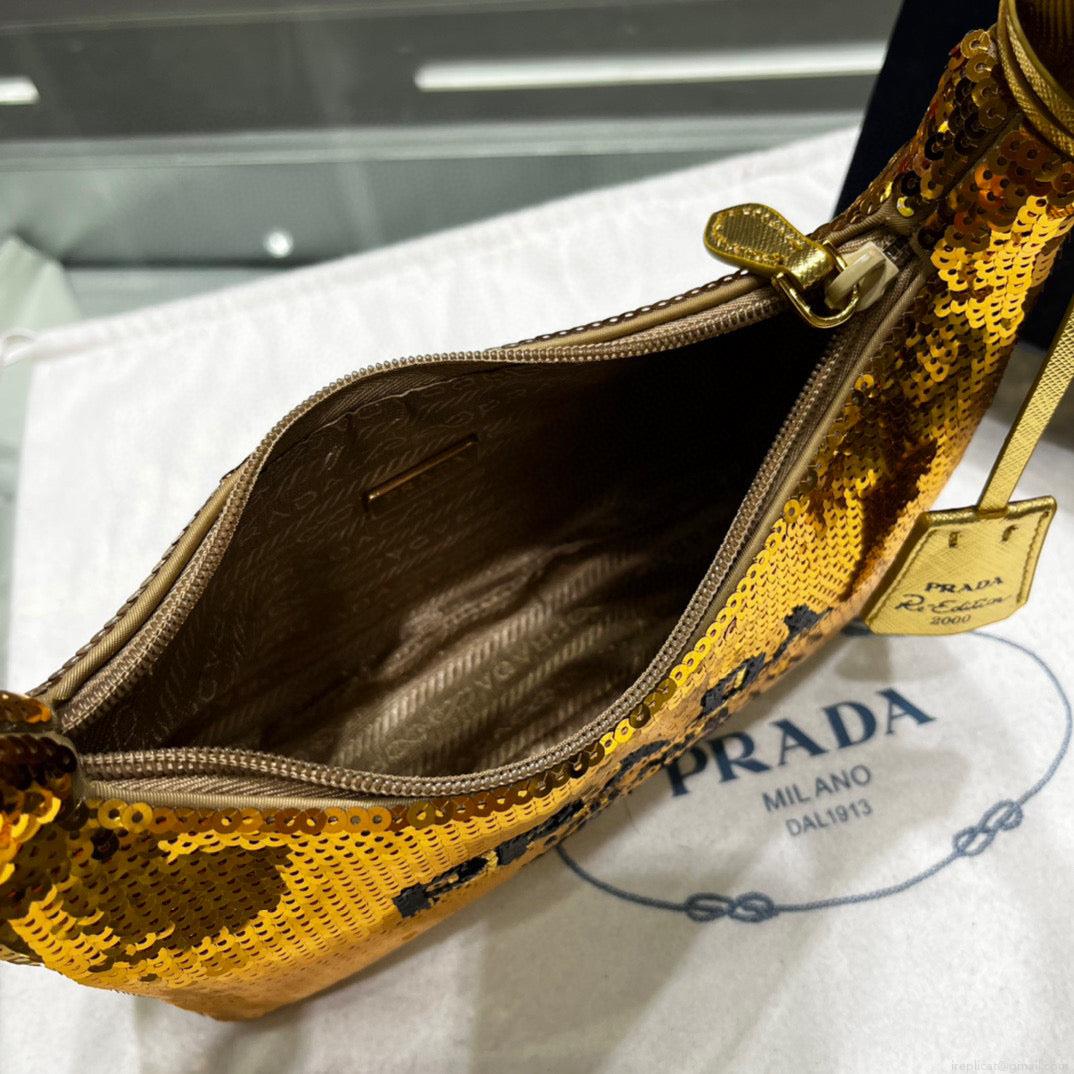 Prada 1NE515 Re-Edition 2000 sequined Re-Nylon mini-bag Gold