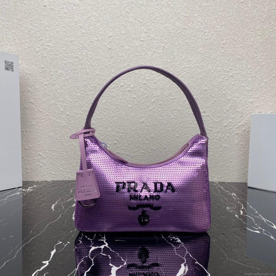 Prada 1NE515 Re-Edition 2000 sequined Re-Nylon mini-bag Purple