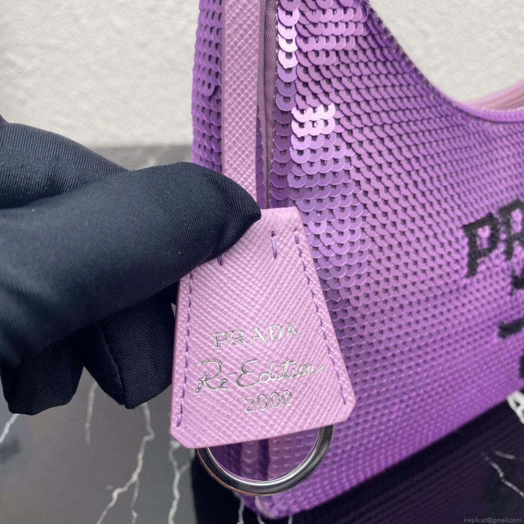Prada 1NE515 Re-Edition 2000 sequined Re-Nylon mini-bag Purple