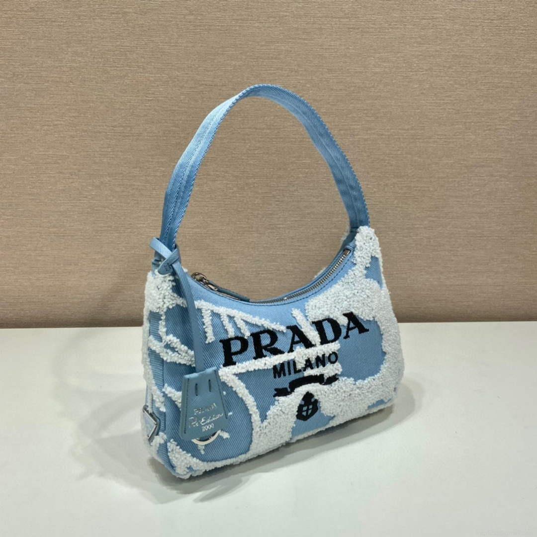 Prada 1NE515 Re-Edition 2000 embroidered drill mini bag blue white