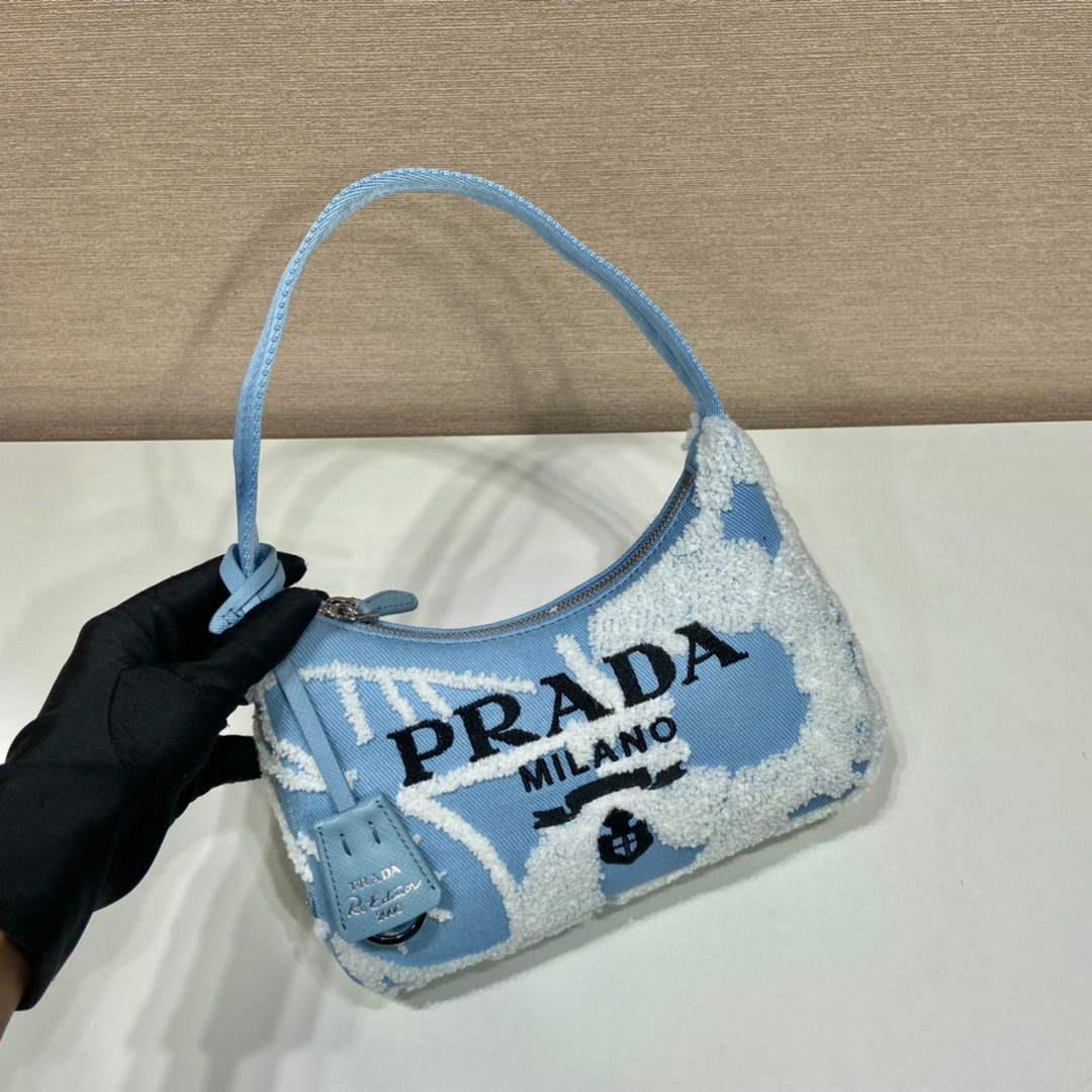 Prada 1NE515 Re-Edition 2000 embroidered drill mini bag blue white
