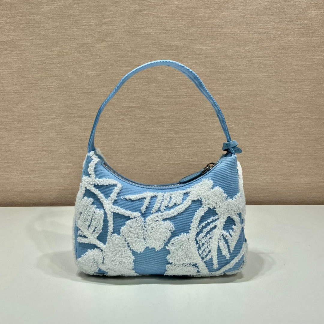Prada 1NE515 Re-Edition 2000 embroidered drill mini bag blue white