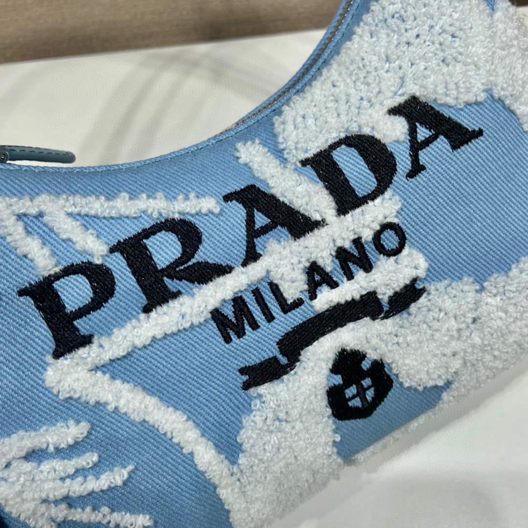 Prada 1NE515 Re-Edition 2000 embroidered drill mini bag blue white
