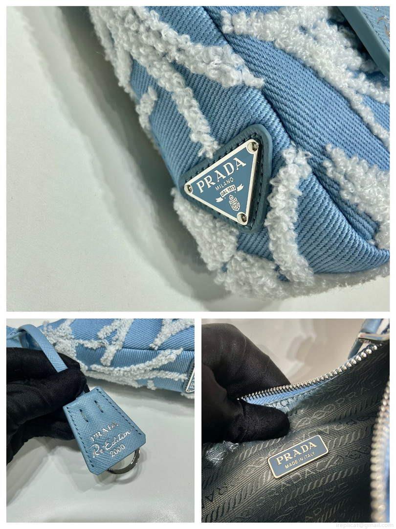 Prada 1NE515 Re-Edition 2000 embroidered drill mini bag blue white