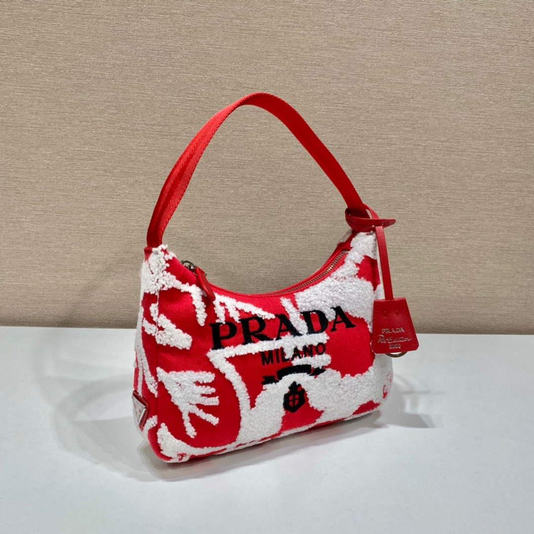 Prada 1NE515 Re-Edition 2000 embroidered drill mini bag Red white