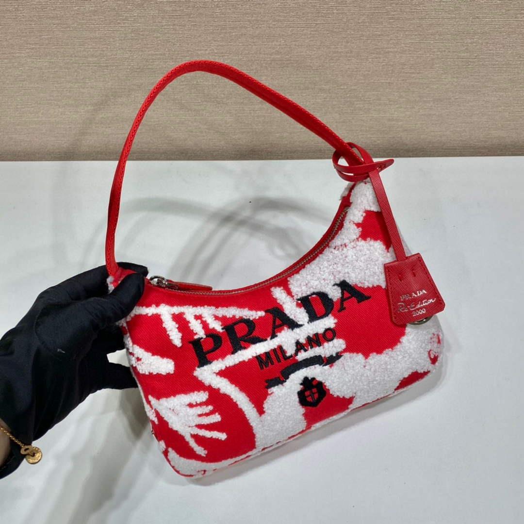 Prada 1NE515 Re-Edition 2000 embroidered drill mini bag Red white