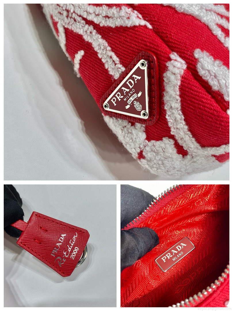Prada 1NE515 Re-Edition 2000 embroidered drill mini bag Red white