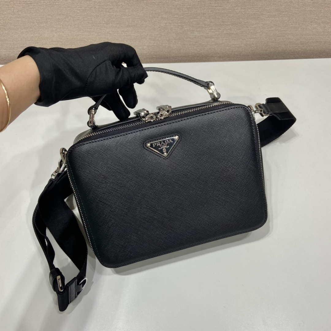 Prada 2VH069 Brique Saffiano leather bag Black