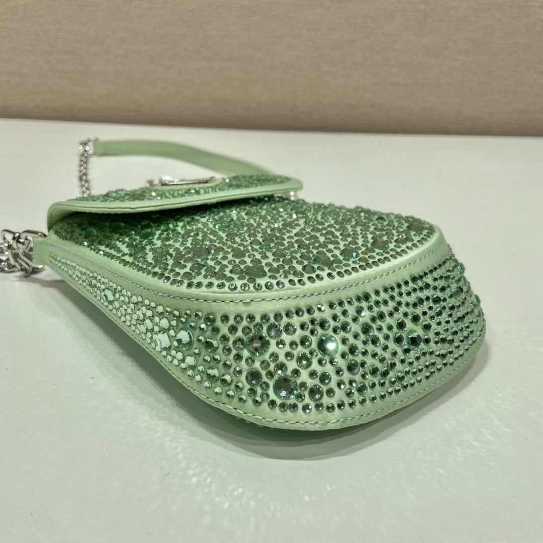 Prada 1BH185 Mini Cleo satin bag with crystals Green