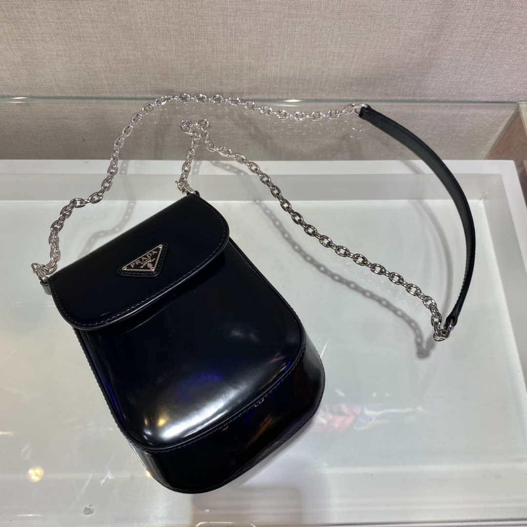 Prada 1BH185 Mini Cleo BRUSHED Leather Black