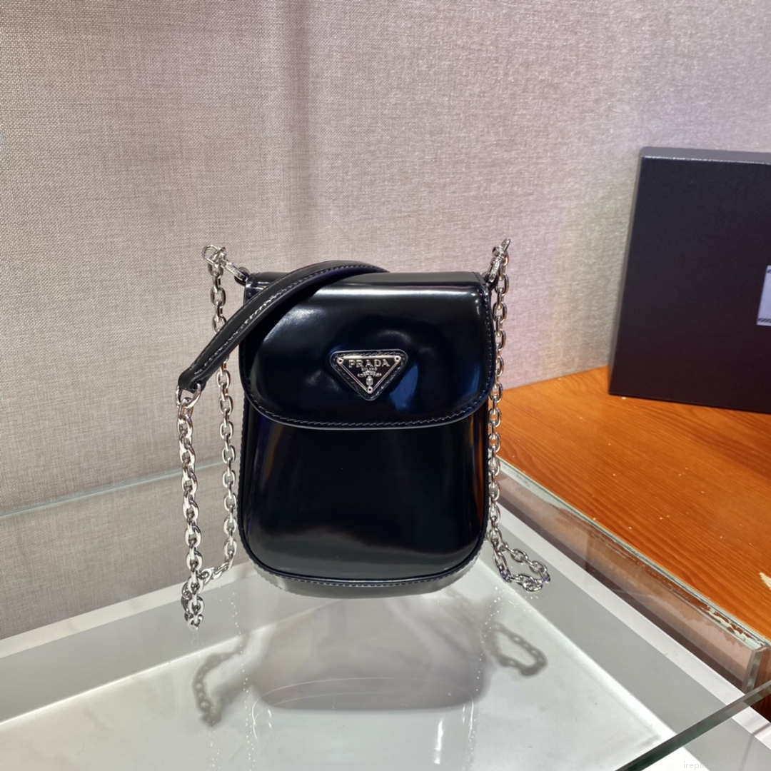 Prada 1BH185 Mini Cleo BRUSHED Leather Black