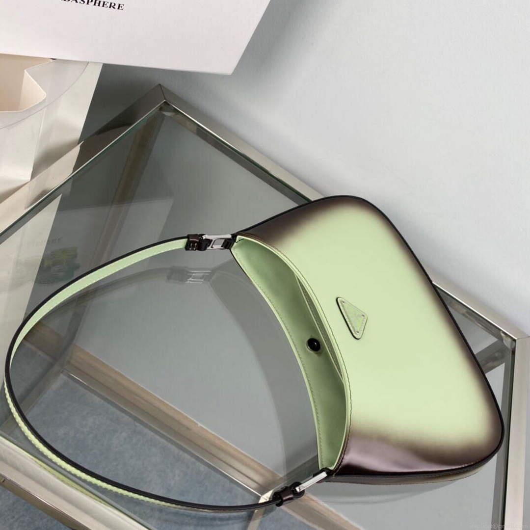 Prada 1BC499 Cleo brushed Gradient leather shoulder bag Green