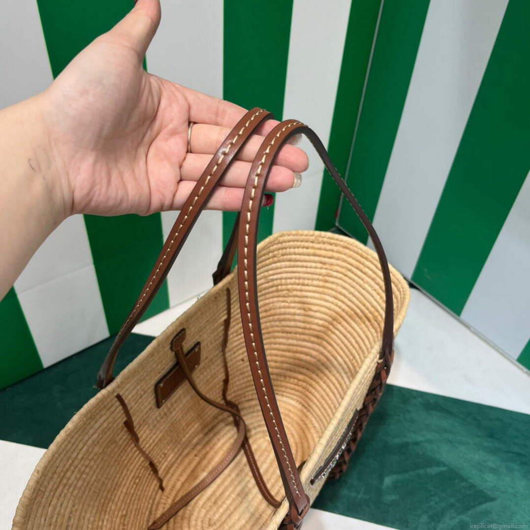 Prada 1BG312 Straw and Leather Tote Apricot