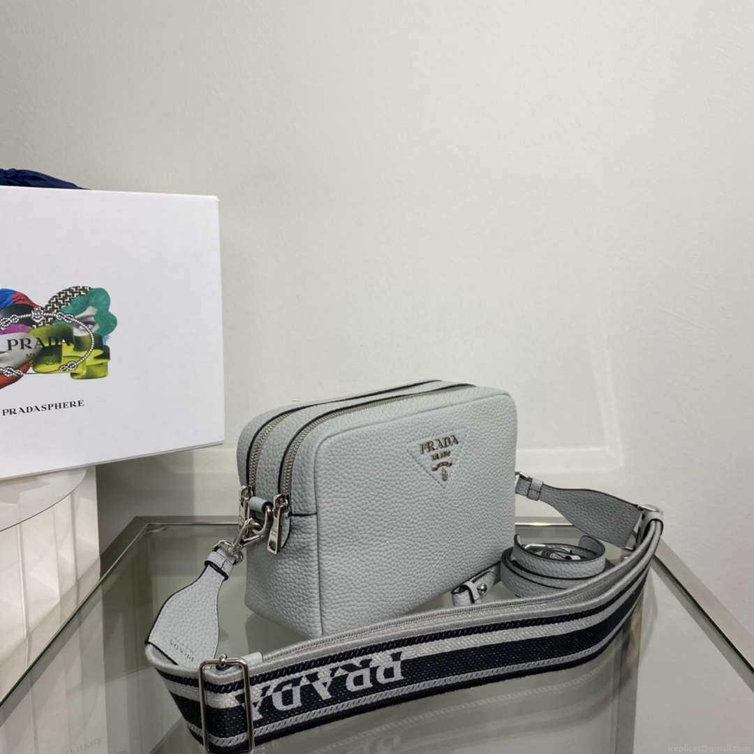 Prada Leather bag with shoulder strap 1BH082 Gray
